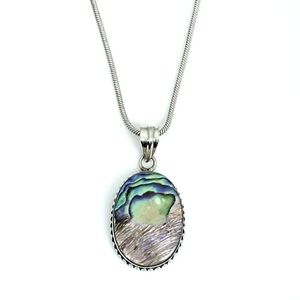 Natural Abalone 925 Silver Pendant Necklace